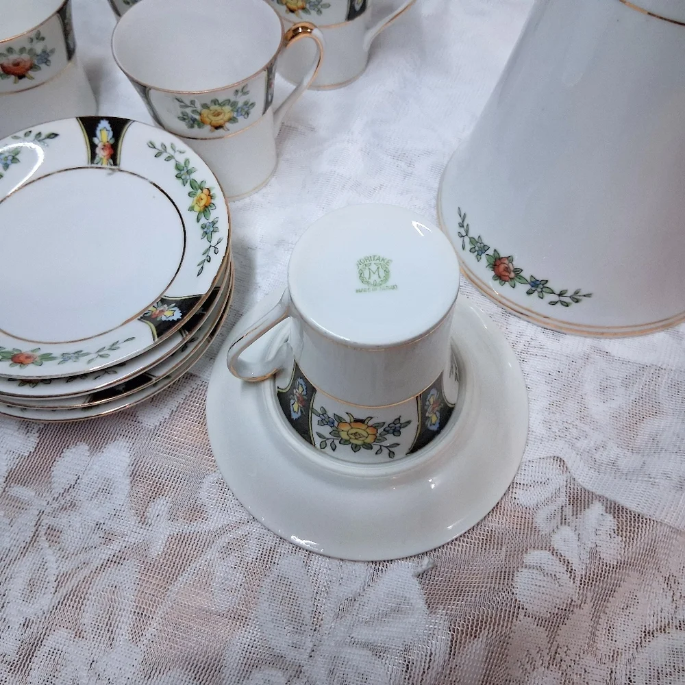 Antique Noritake Coffee Or Chocolate Pot And Service For Five Floral